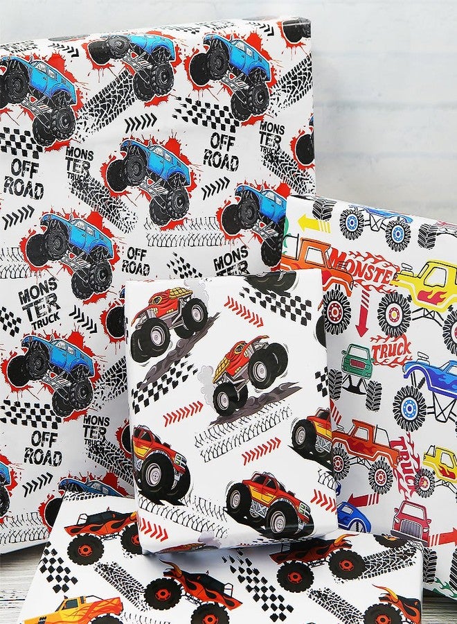 Geluode Monster Trucks Wrapping Paper, Dune Buggy Off Road Vehicles Racing Car Jumping Adventure Wrapping Paper,4 Sheets Folded Flat 28x20 inch Gift Paper for Boys Girls Kids Birthday Party - Image 5
